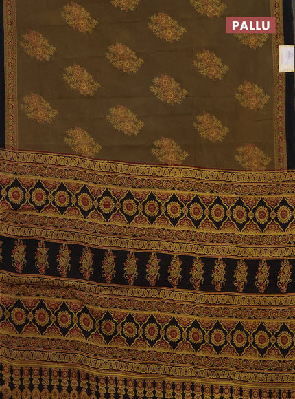 Jaipur cotton saree mehendi green and black with butta prints and printed border