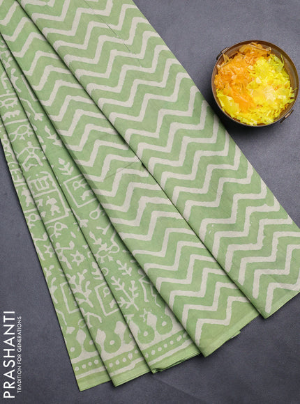 Jaipur cotton saree green and beige with allover warli prints and printed border