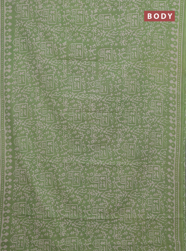 Jaipur cotton saree green and beige with allover warli prints and printed border