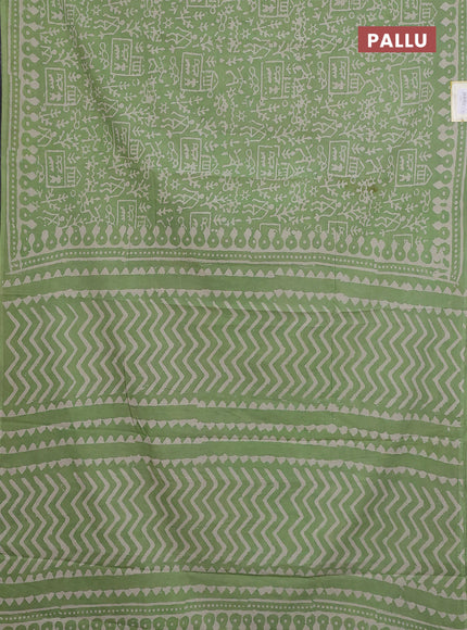 Jaipur cotton saree green and beige with allover warli prints and printed border