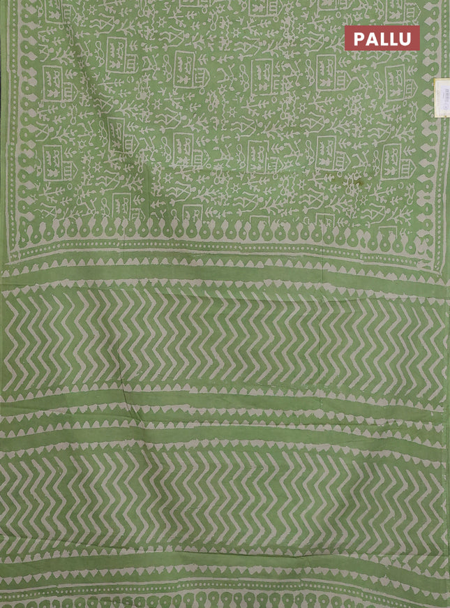 Jaipur cotton saree green and beige with allover warli prints and printed border