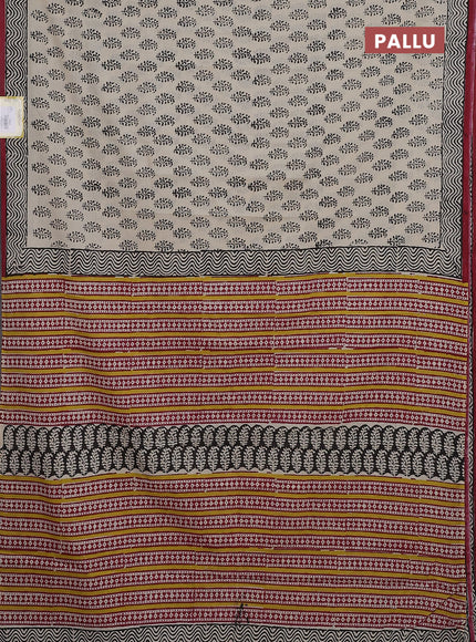 Jaipur cotton saree beige black and marron with allover paisley prints and printed border