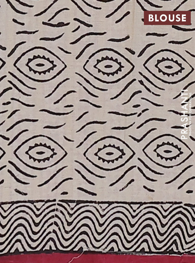 Jaipur cotton saree beige black and marron with allover paisley prints and printed border