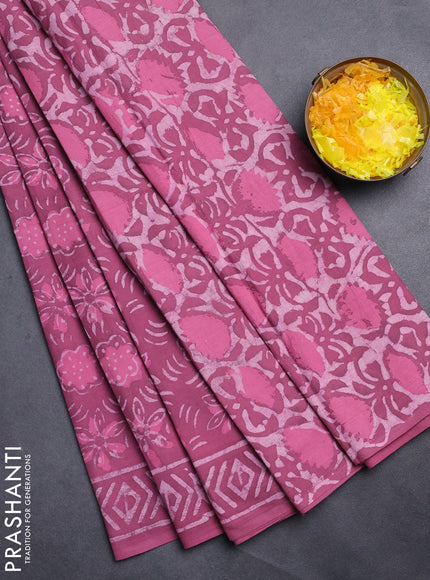 Jaipur cotton saree mauve pink with allover dabu prints and printed border