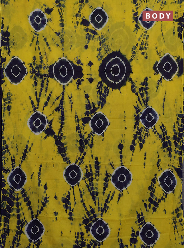 Jaipur cotton saree yellow and navy blue with allover tie & dye prints and printed border