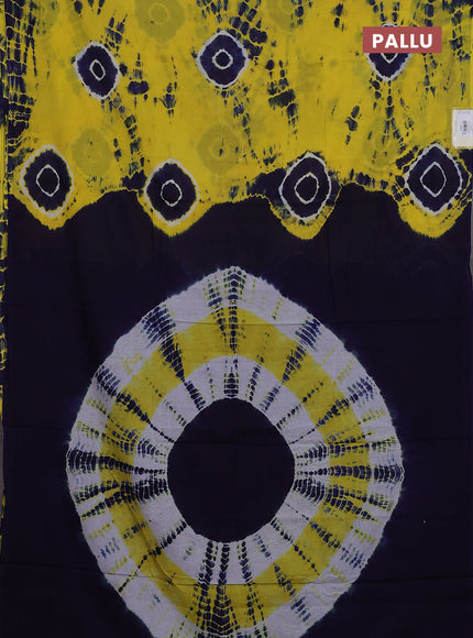 Jaipur cotton saree yellow and navy blue with allover tie & dye prints and printed border