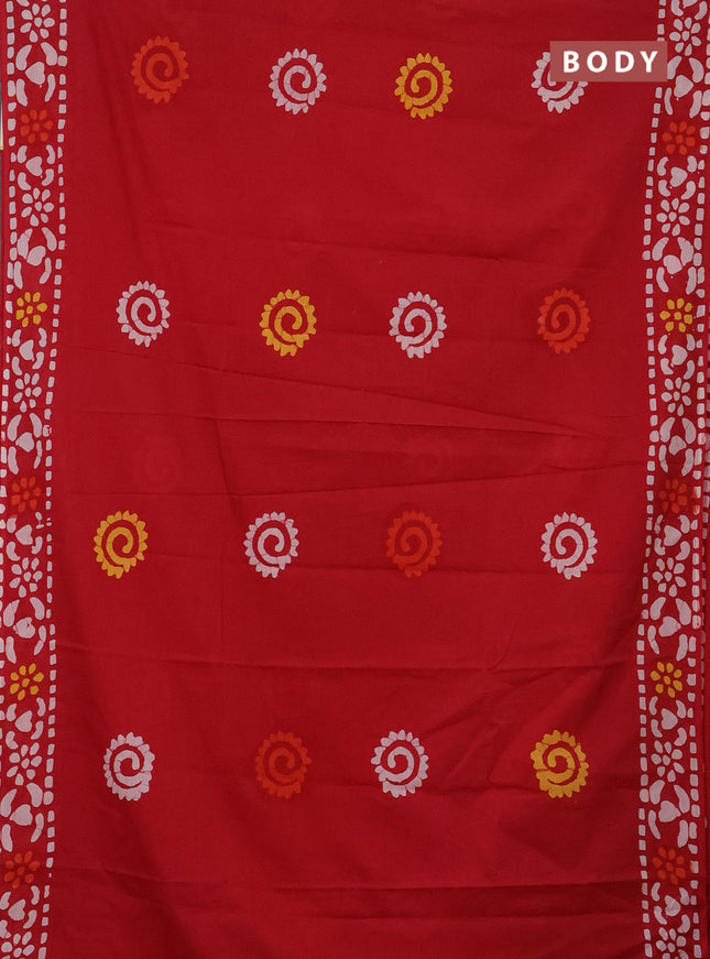 Jaipur cotton saree red with batik prints and printed border