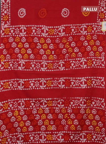 Jaipur cotton saree red with batik prints and printed border