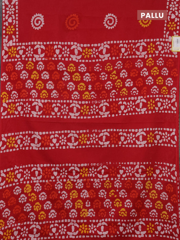 Jaipur cotton saree red with batik prints and printed border