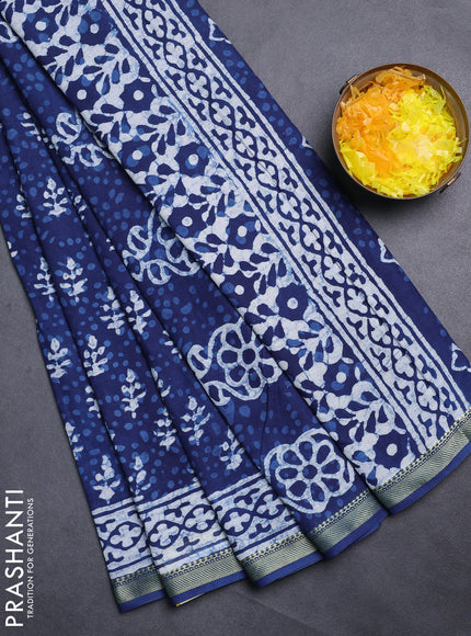 Jaipur cotton saree indigo blue with allover prints and printed border