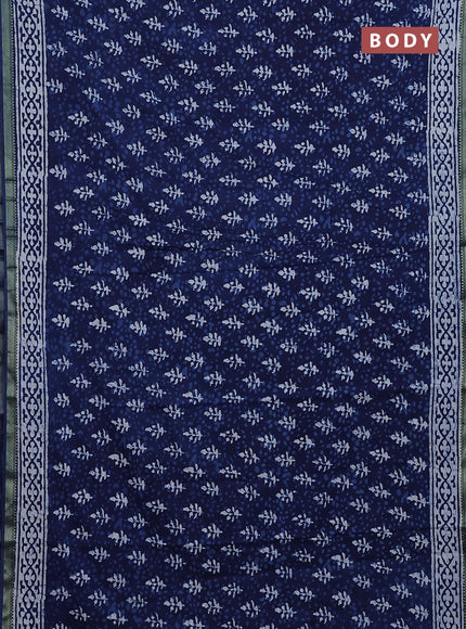 Jaipur cotton saree indigo blue with allover prints and printed border