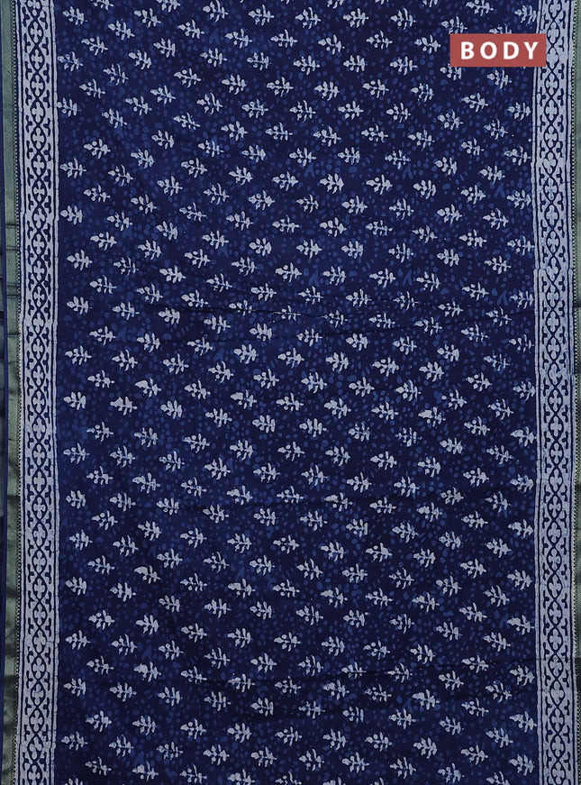 Jaipur cotton saree indigo blue with allover prints and printed border