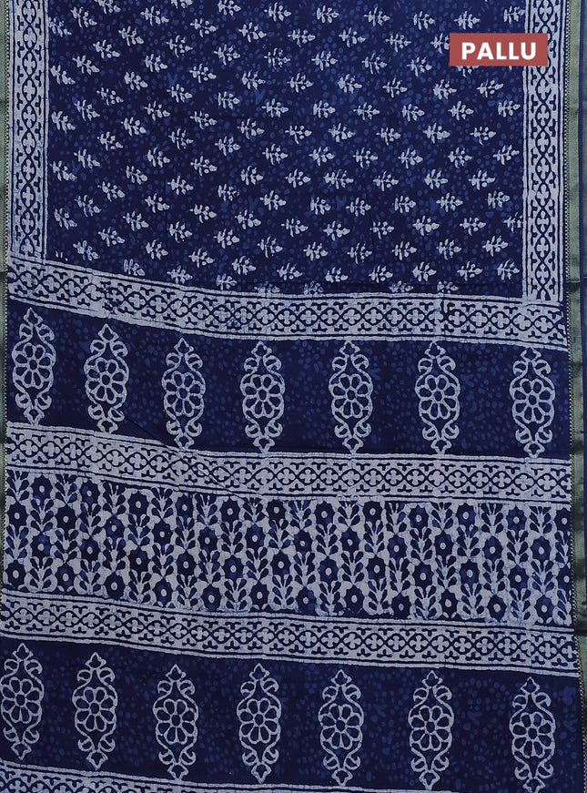 Jaipur cotton saree indigo blue with allover prints and printed border