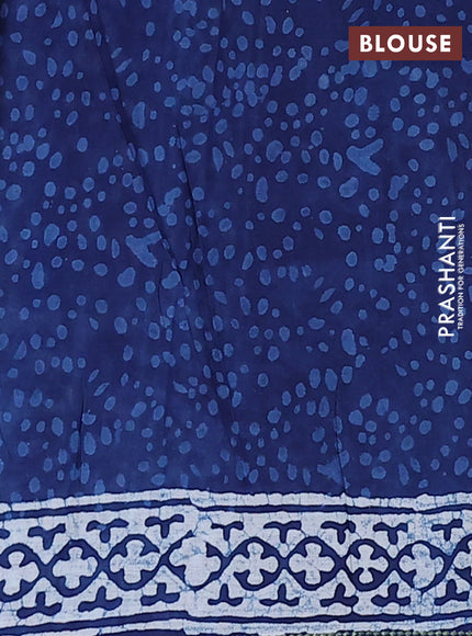 Jaipur cotton saree indigo blue with allover prints and printed border