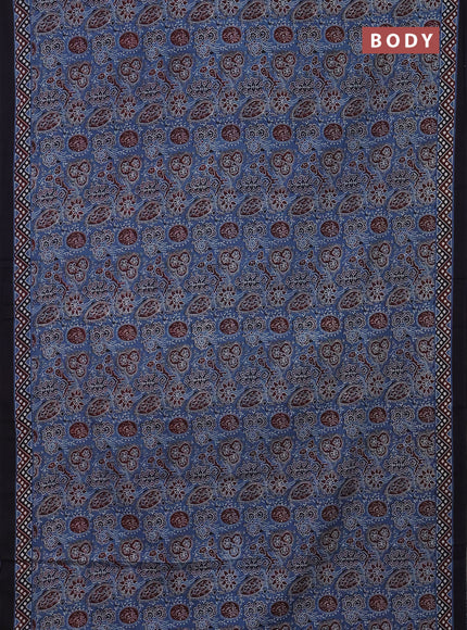 Jaipur cotton saree indigo blue and black with allover prints and printed border