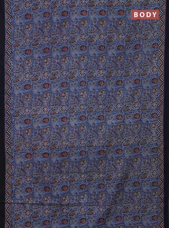 Jaipur cotton saree indigo blue and black with allover prints and printed border