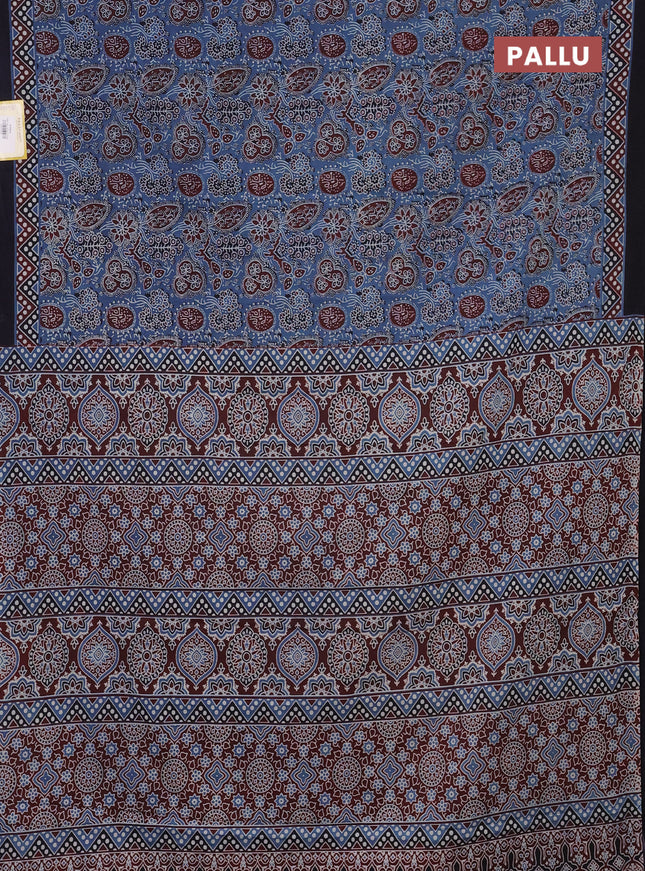 Jaipur cotton saree indigo blue and black with allover prints and printed border