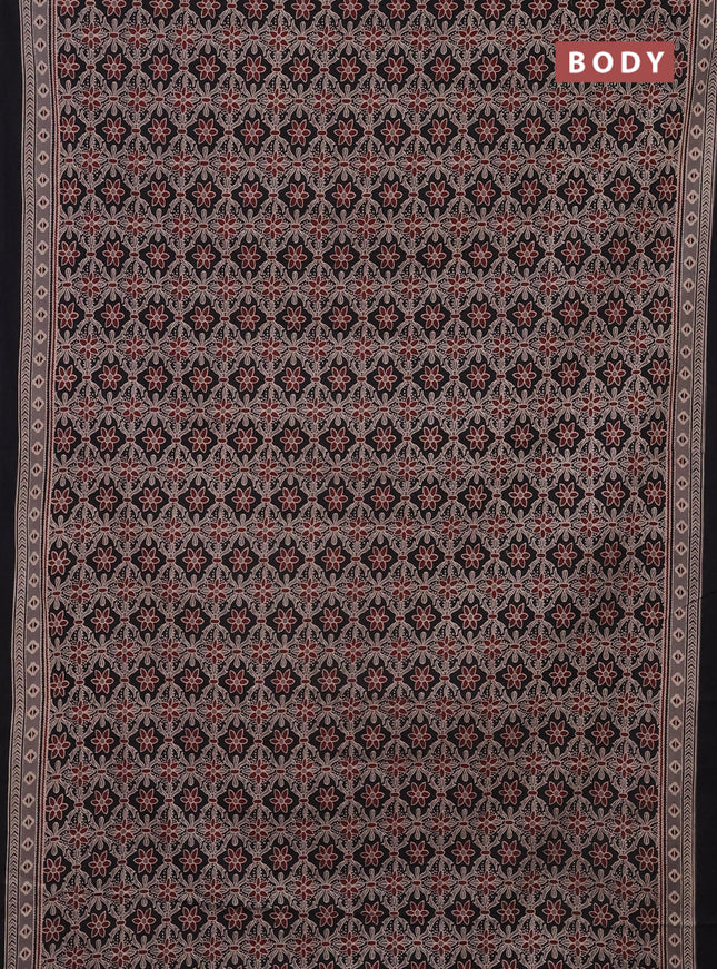 Jaipur cotton saree black and grey with allover prints and printed border