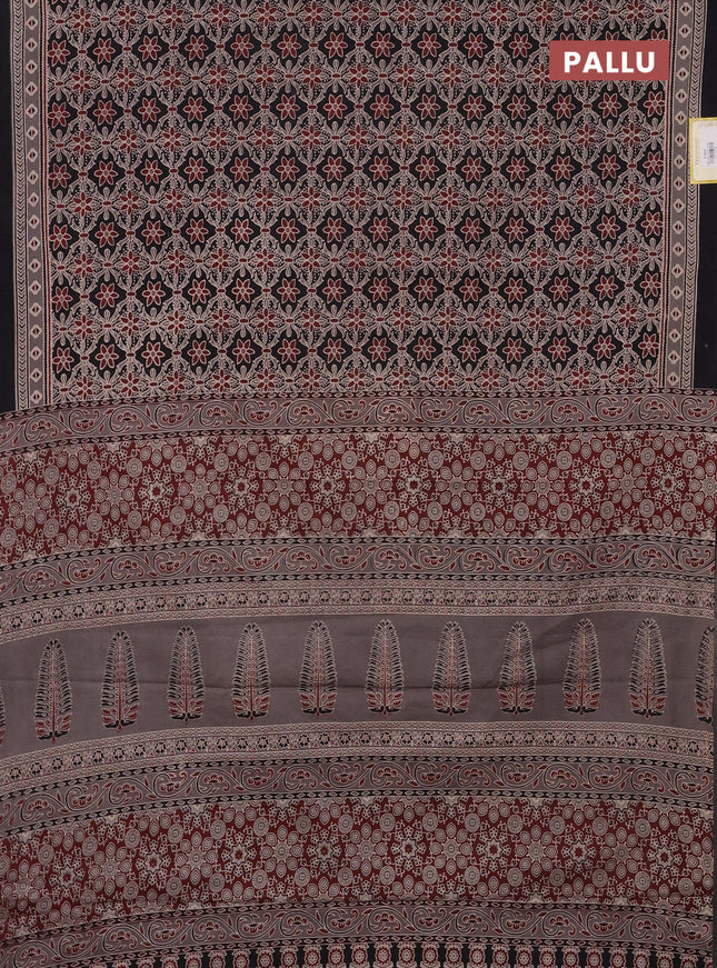 Jaipur cotton saree black and grey with allover prints and printed border