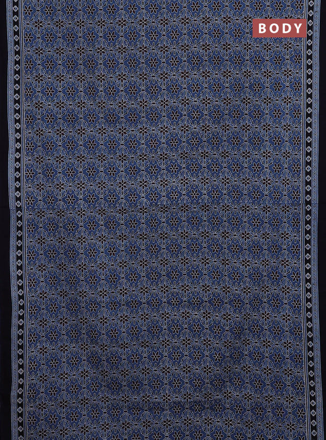 Jaipur cotton saree indigo blue and black with allover prints and printed border