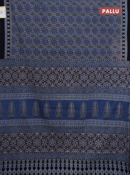 Jaipur cotton saree indigo blue and black with allover prints and printed border