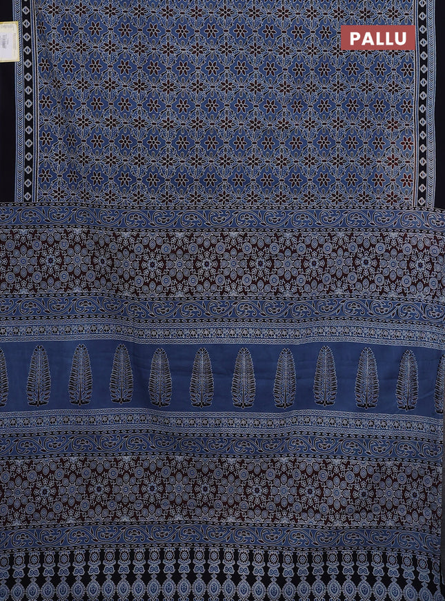 Jaipur cotton saree indigo blue and black with allover prints and printed border