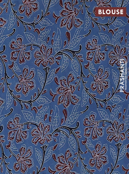 Jaipur cotton saree indigo blue and black with allover prints and printed border