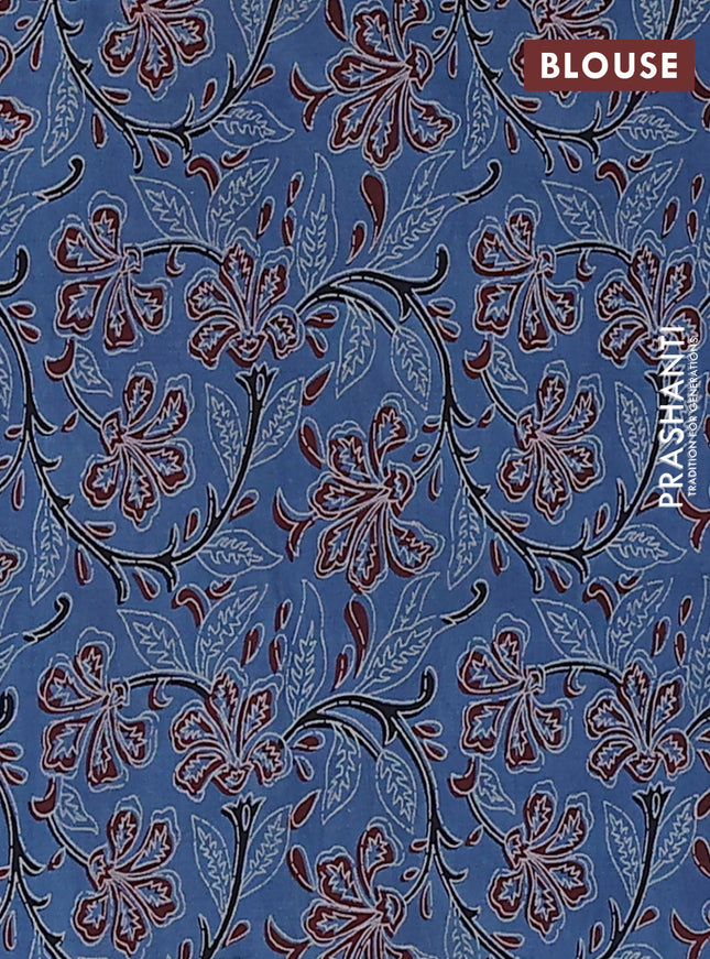 Jaipur cotton saree indigo blue and black with allover prints and printed border