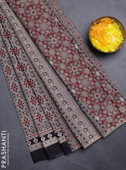 Jaipur cotton saree grey and black with allover prints and printed border