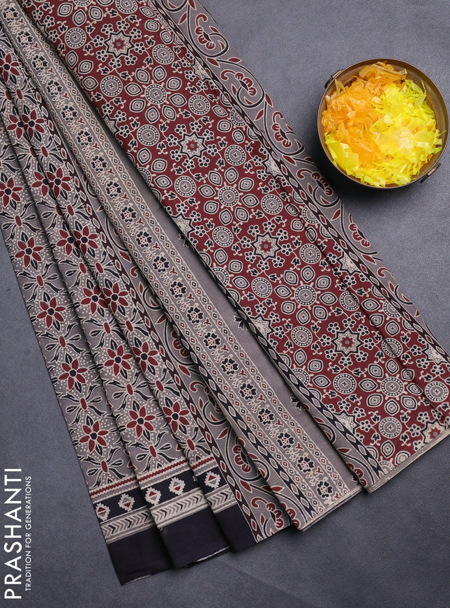 Jaipur cotton saree grey and black with allover prints and printed border