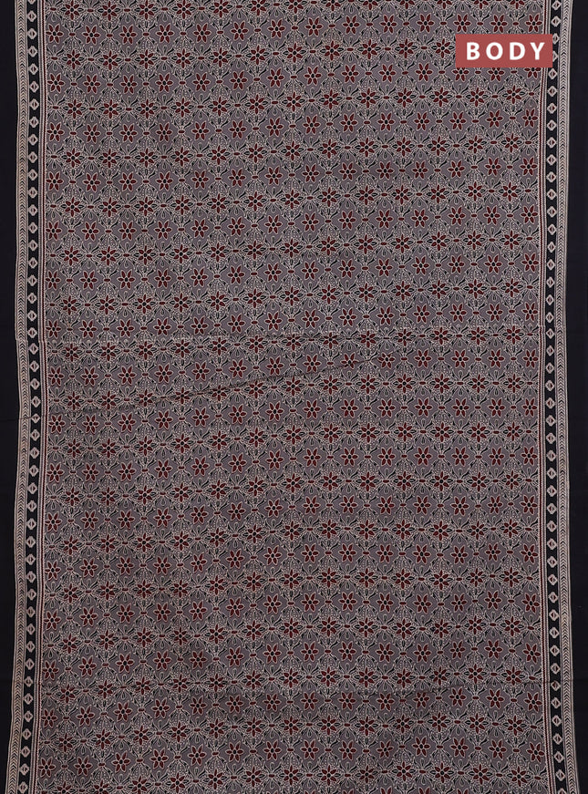 Jaipur cotton saree grey and black with allover prints and printed border