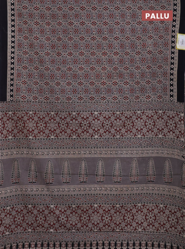 Jaipur cotton saree grey and black with allover prints and printed border