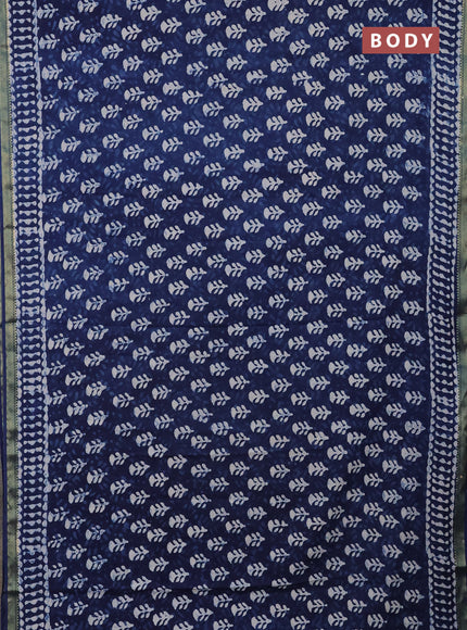 Jaipur cotton saree navy blue and off white with allover batik prints and printed border