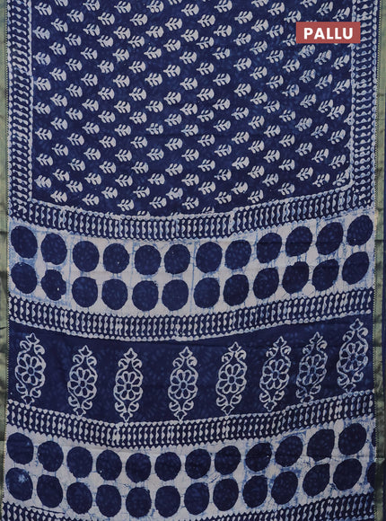 Jaipur cotton saree navy blue and off white with allover batik prints and printed border