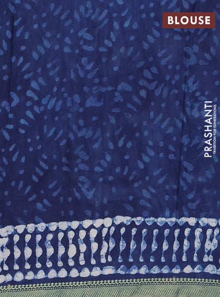 Jaipur cotton saree navy blue and off white with allover batik prints and printed border