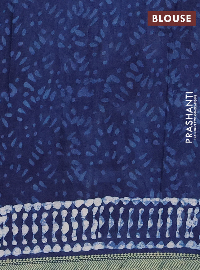 Jaipur cotton saree navy blue and off white with allover batik prints and printed border