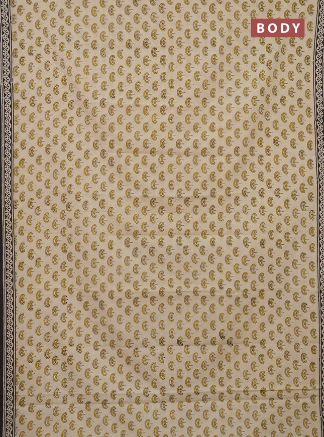 Jaipur cotton saree beige and black with allover butta prints and printed border