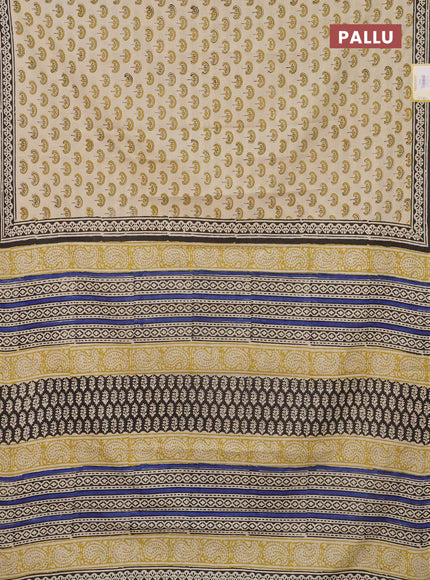 Jaipur cotton saree beige and black with allover butta prints and printed border