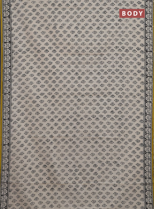 Jaipur cotton saree beige and black with allover butta prints and printed border
