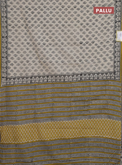 Jaipur cotton saree beige and black with allover butta prints and printed border