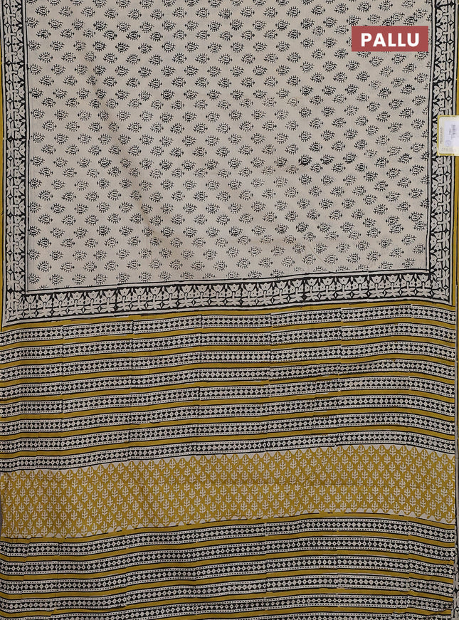 Jaipur cotton saree beige and black with allover butta prints and printed border