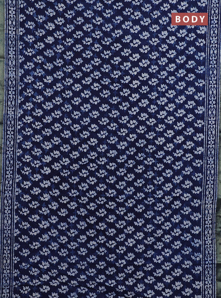 Jaipur cotton saree navy blue and off white with allover batik prints and printed border