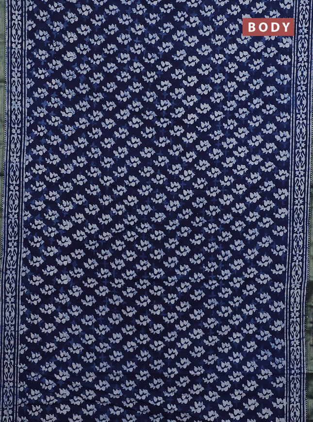 Jaipur cotton saree navy blue and off white with allover batik prints and printed border