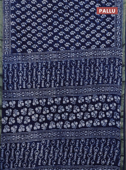 Jaipur cotton saree navy blue and off white with allover batik prints and printed border