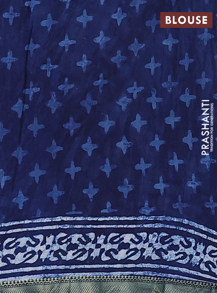 Jaipur cotton saree navy blue and off white with allover batik prints and printed border