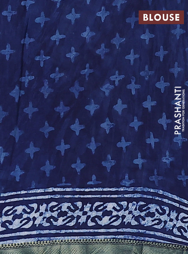Jaipur cotton saree navy blue and off white with allover batik prints and printed border
