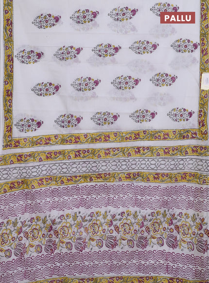 Jaipur cotton saree off white and yellow with butta prints and printed border