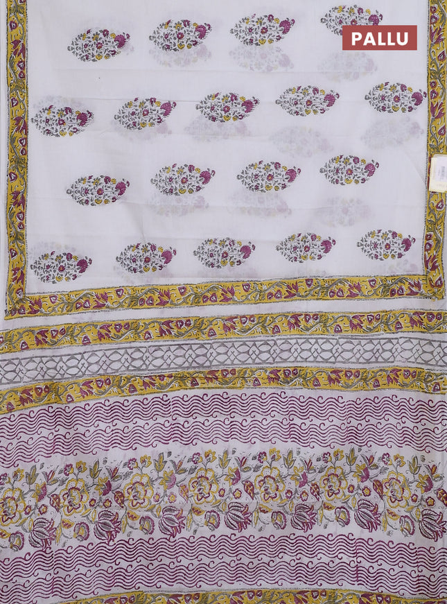 Jaipur cotton saree off white and yellow with butta prints and printed border