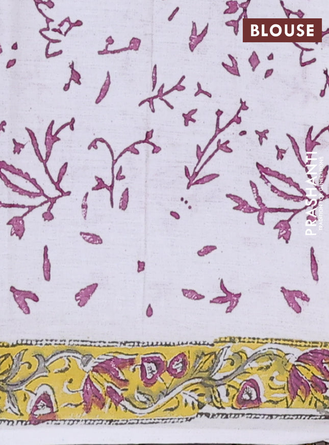 Jaipur cotton saree off white and yellow with butta prints and printed border