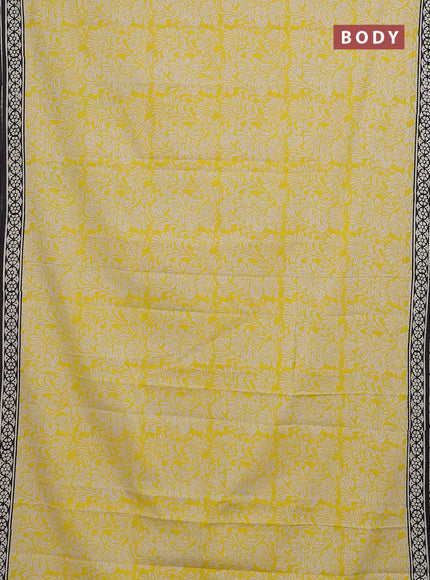 Jaipur cotton saree yellow and black with allover prints and printed border